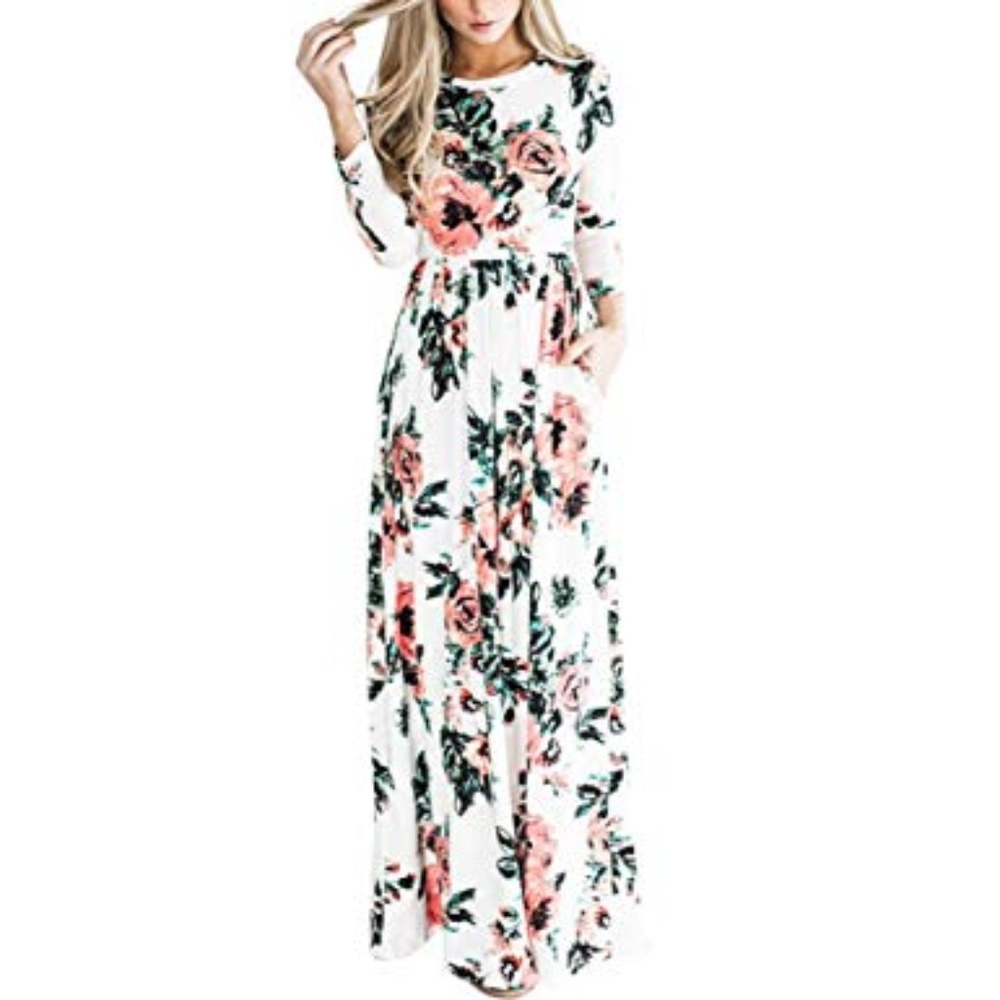 Floral Maxi Dress - White and Pink